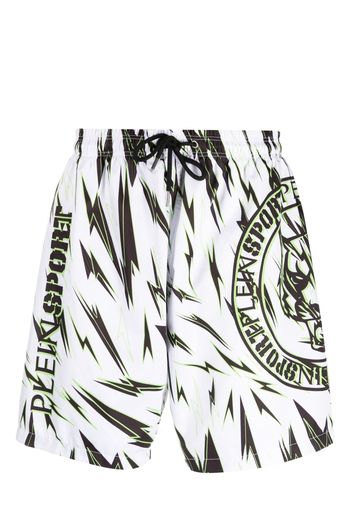 Plein Sport lightning-print swim shorts - Bianco