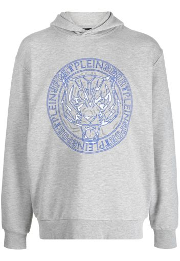 Plein Sport tiger-print cotton hoodie - Grigio
