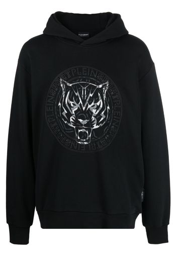 Plein Sport logo tiger-print hoodie - Nero