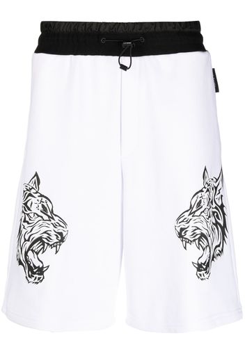 Plein Sport tiger-print track shorts - Bianco