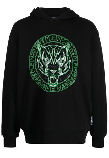 Plein Sport logo-tiger-print hoodie - Nero