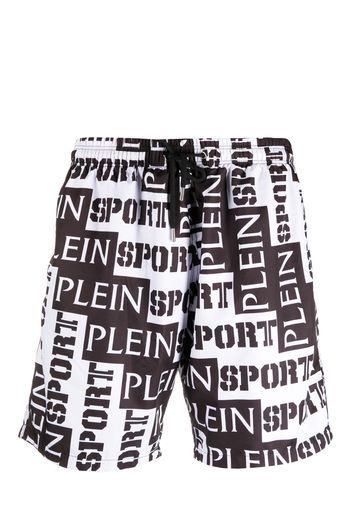 Plein Sport logo-print swim shorts - Bianco