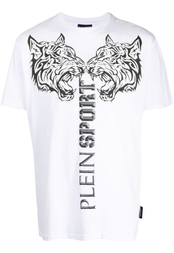 Plein Sport logo tiger-print T-shirt - Bianco