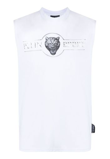 Plein Sport logo-print cotton tank top - Bianco