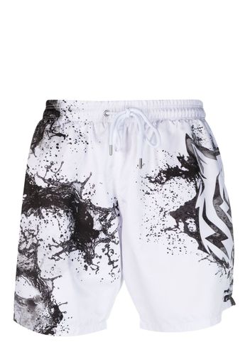 Plein Sport graphic-print drawstring swim shorts - Bianco