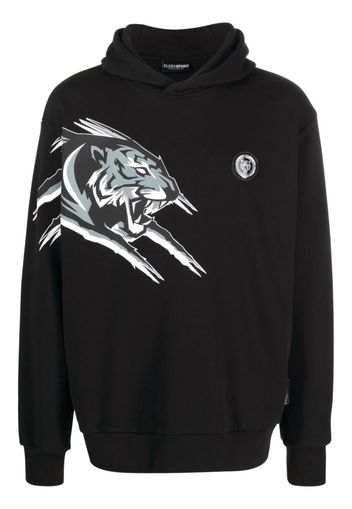 Plein Sport Tiger-print cotton hoodie - Nero