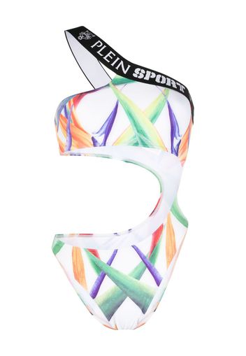 Plein Sport Costume intero monospalla con stampa grafica - Bianco