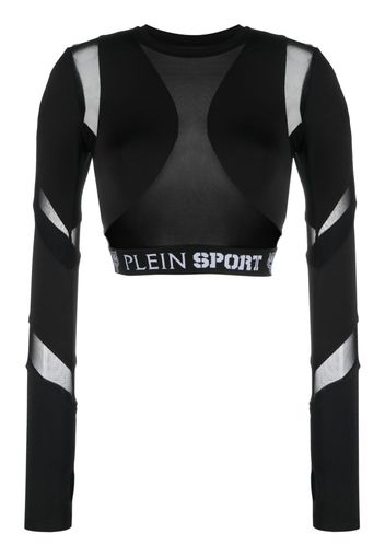 Plein Sport cut-out detail long-sleeved crop top - Nero