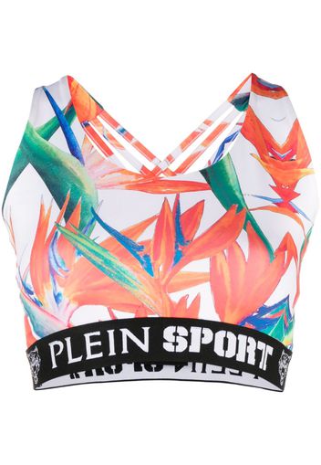 Plein Sport botanical-print jogging bra - Bianco