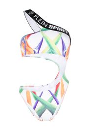 Plein Sport Costume intero monospalla con stampa grafica - Bianco