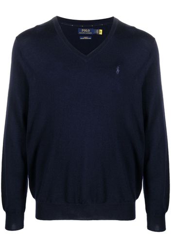 Polo Ralph Lauren embroidered-logo V-neck sweater - Blu