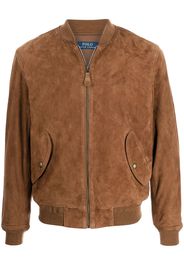 Polo Ralph Lauren embroidered-logo suede bomber jacket - Marrone