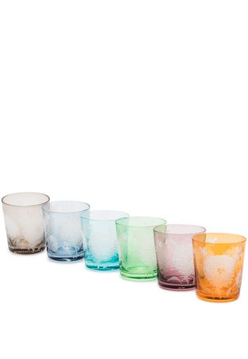 pols potten POLS SET OF 6 PEONY MULTICOLOUR GLASSES - Verde