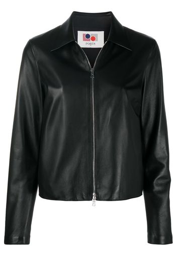 contrast stitching leather jacket