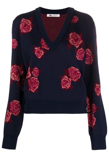 rose-jacquard v-neck sweater