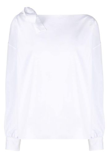 boat neck shirt with shoulder-bow detail