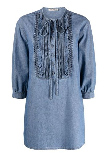 Ports 1961 ruffled washed denim dress - Blu