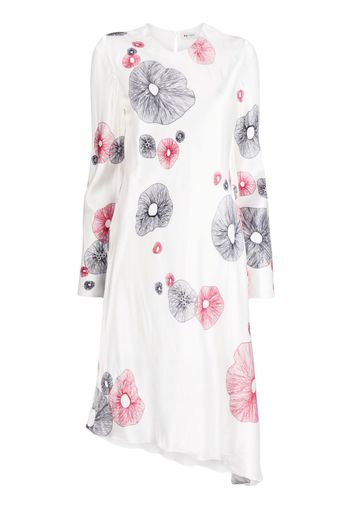 Ports 1961 Jellyfish-print asymmetric midi dress - Bianco