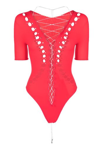 POSTER GIRL cut-out lace-up bodysuit - Rosso