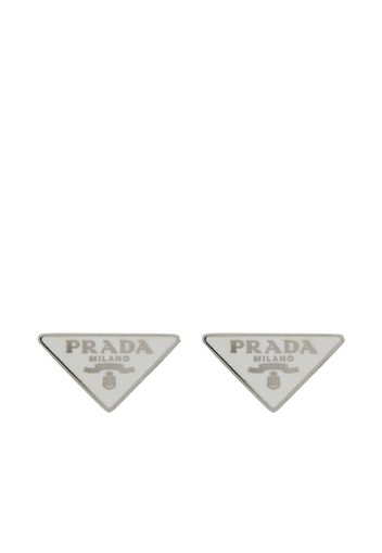 Prada Symbole triangle-logo stud earrings - Bianco