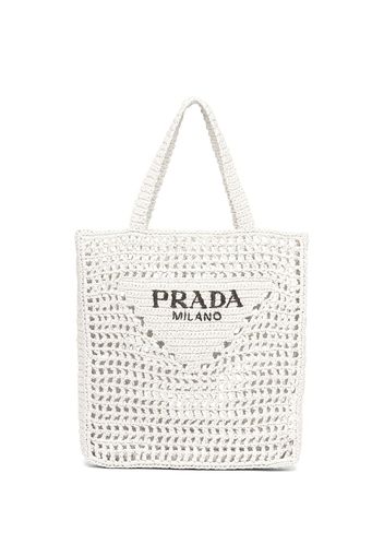 Prada logo-print raffia tote bag - Bianco