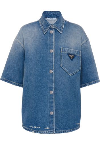 Prada logo-plaque denim shirt - Blu