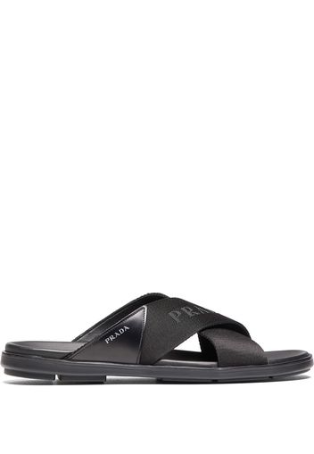 Prada logo-detail crisscross slides - Nero