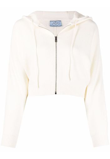 Prada cropped knitted batwing-sleeve hoodie - Bianco