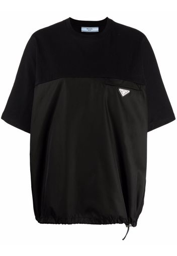 Prada logo-plaque drawstring T-shirt - Nero