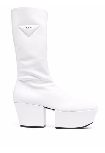 Prada triangle-logo platform boots - Bianco