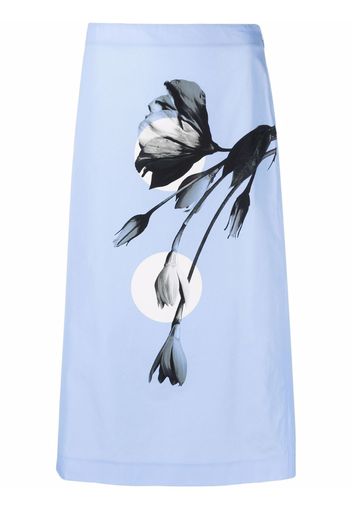 Prada flower-print A-line midi skirt - Blu