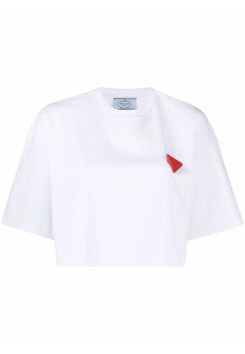 Prada Triangle-brooch cropped T-shirt - Bianco