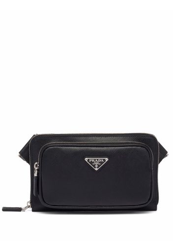 Prada logo plaque zipped crossbody bag - Nero