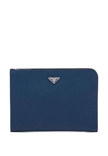 Prada logo plaque document case - Blu