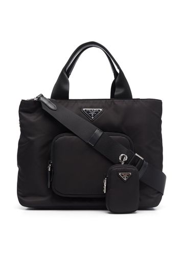 Prada logo-plaque shopper tote - Nero