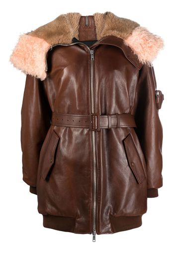 Prada shearling-trim zip-up leather jacket - Marrone