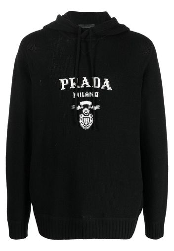 Prada intarsia knit-logo hoodie - Nero