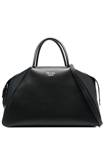 Prada logo-plaque leather tote bag - Nero