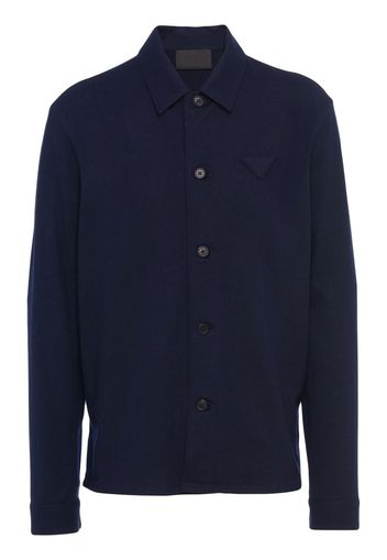 Prada logo-patch long-sleeve shirt - Blu