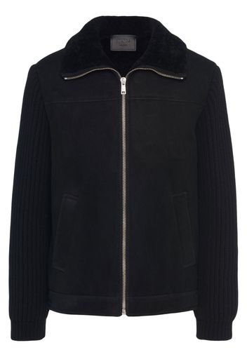 Prada logo-patch shearling zip-up jacket - Nero