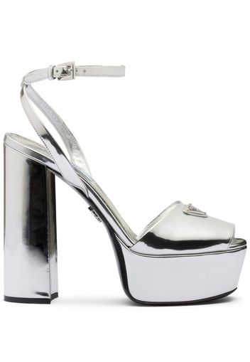 Prada 135mm logo-plaque platform sandals - Argento