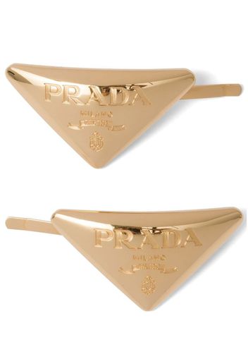 Prada triangle logo hair clips - Oro