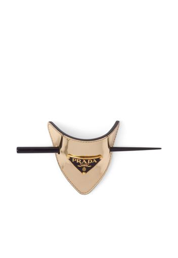 Prada triangle-logo leather hair clasp - Oro