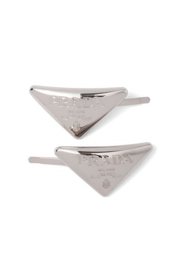 Prada engraved-logo hair clip - Argento