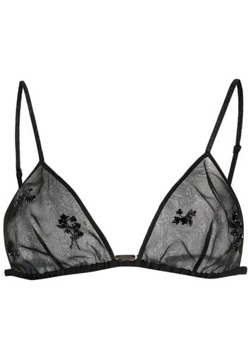 Prada Bralette semi trasparente con ricamo - Nero