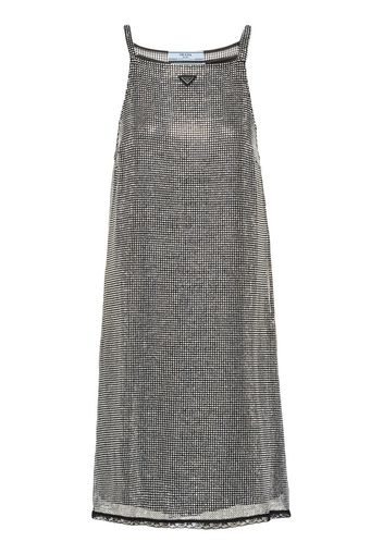 Prada embroidered rhinestone mesh dress - Nero