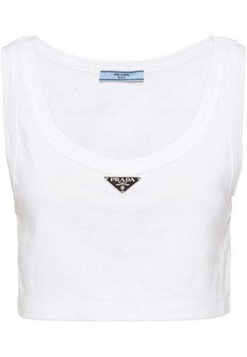 Prada Top corto con placca logo - F0009 WHITE