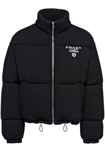 Prada intarsia-knit zipped padded jacket - Nero