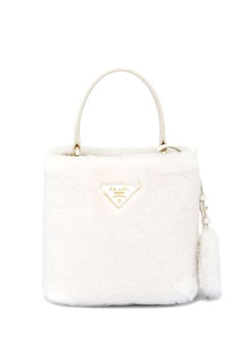 Prada mini Panier shearling tote bag - Bianco