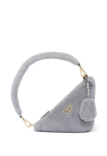 Prada mini triangle logo shearling shoulder bag - Grigio